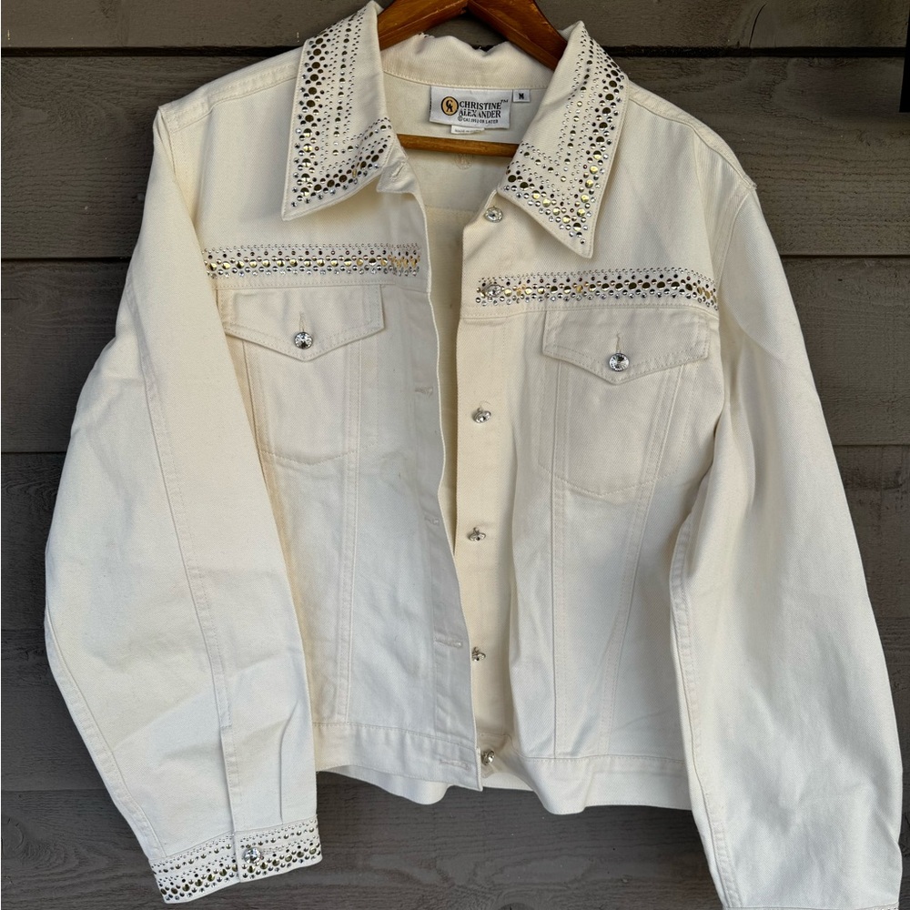 Christine Alexander- White Rhinestone Denim Jacket
